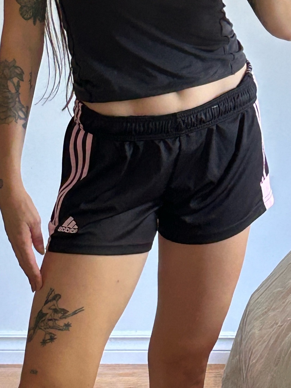 adidas Black Athletic Shorts with Pink Side Stripes